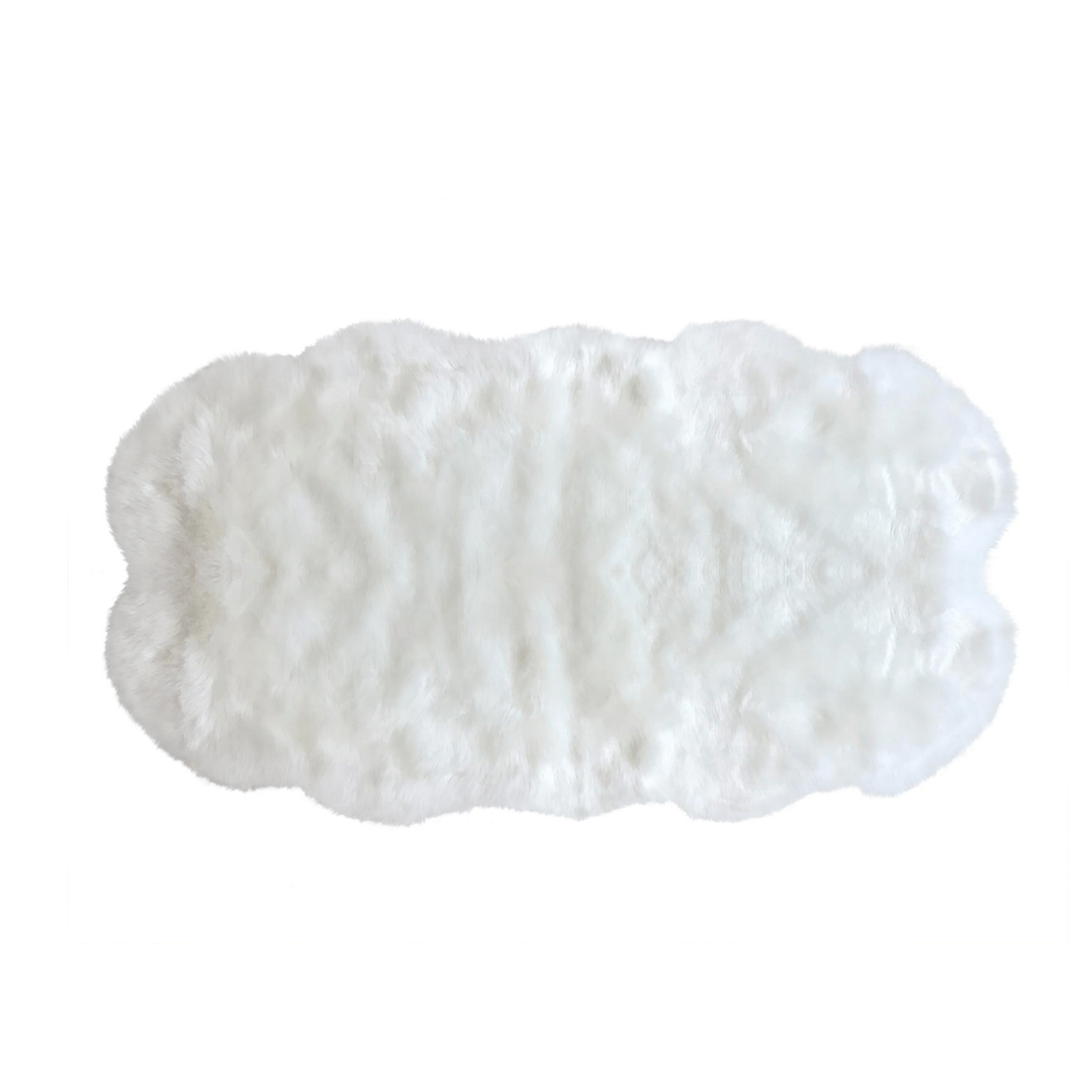 Faux Sheepskin Double Area Rug - White