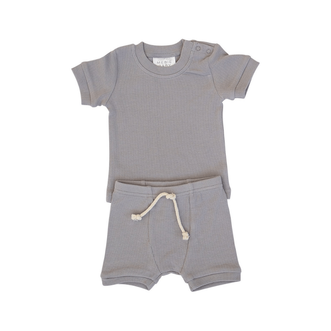 Image of Grey Ribbed Two-Piece Short Set