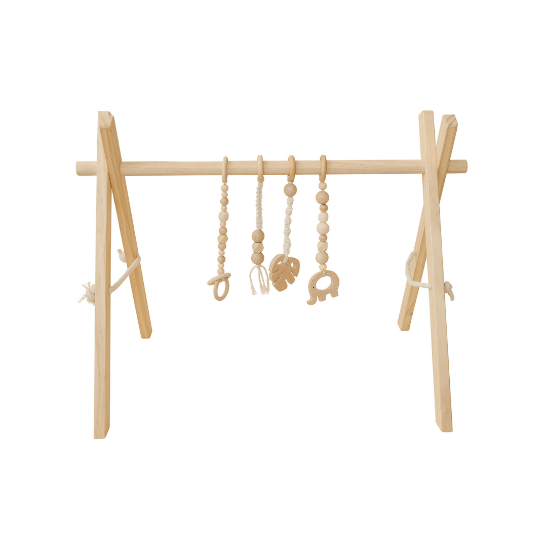 Image of Natural Wooden Play Gym with Macrame Toys