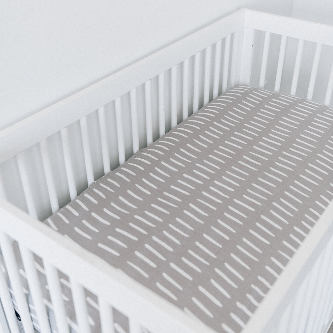 Grey Dash Muslin Crib Sheet