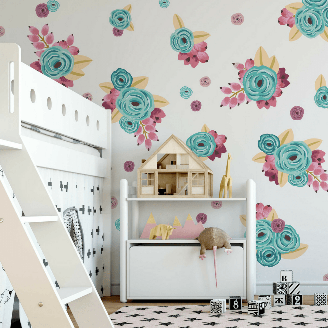Graphic Flower Cluster Wall Decals - Sample / Teal