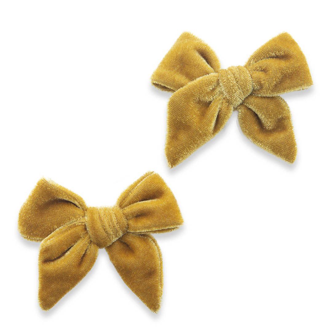 Brass Velvet Bow Clip Set