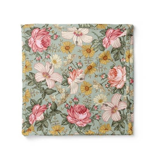 Garden Floral Swaddle Blanket - Sea Foam