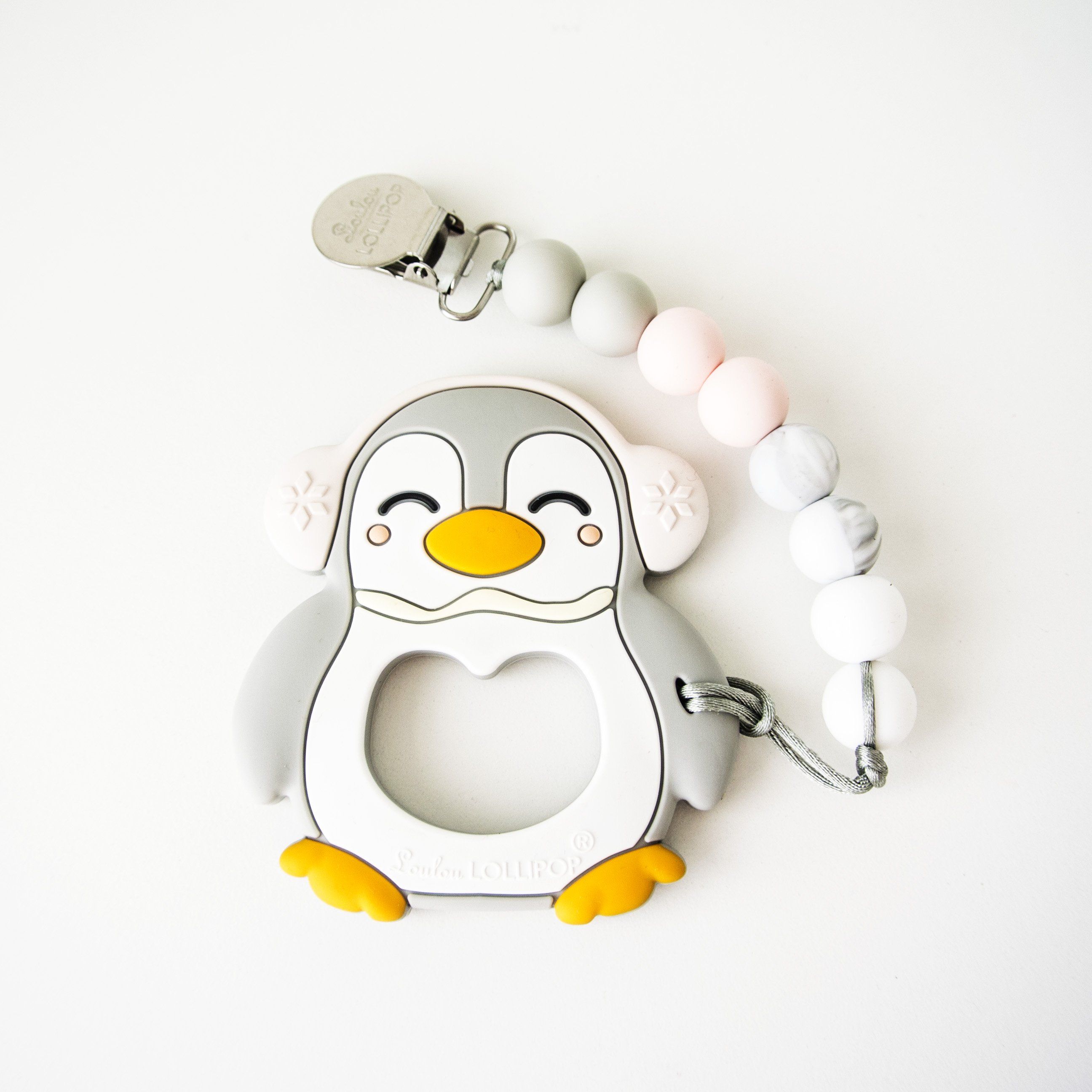 Gray Penguin Teether With Clip