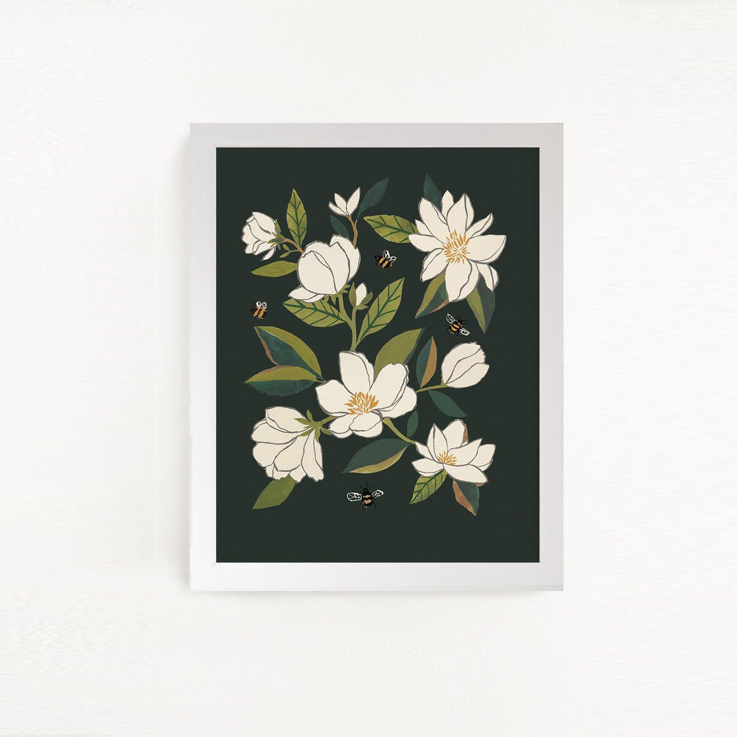 Magnolia And Bumble Bees Art Print