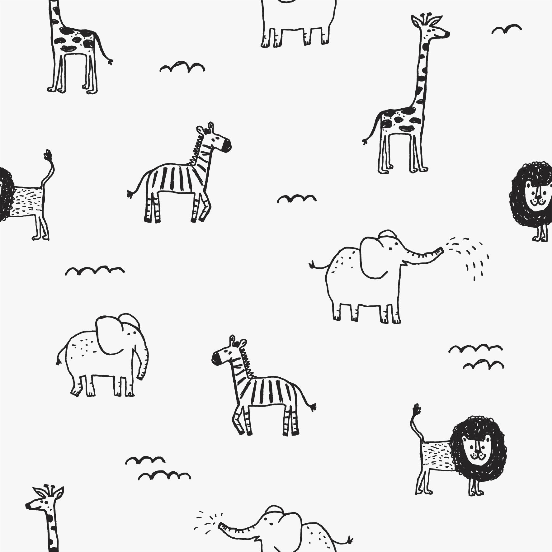 Monochrome Safari Mural Wallpaper - 27x108