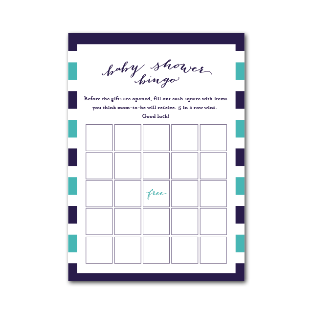 Baby Shower Bingo In Rugby Stripe - Navy/turquoise