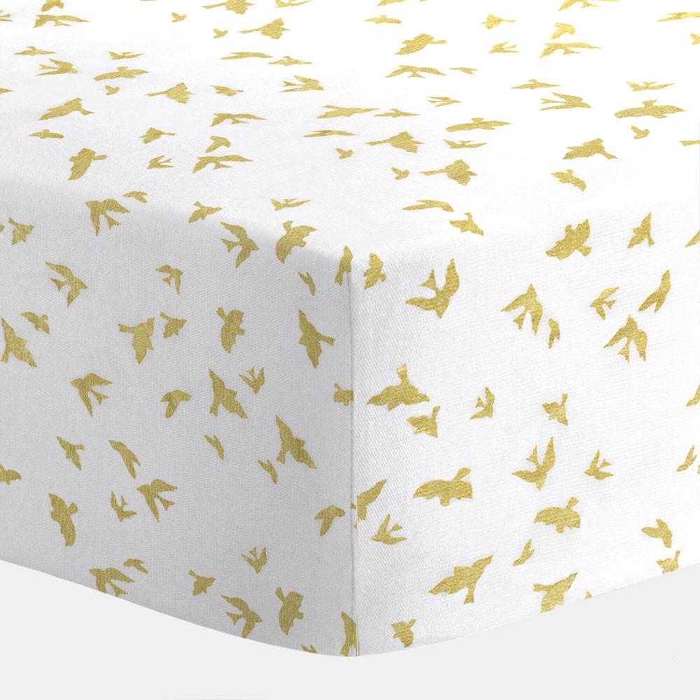 White And Gold Birds Crib Sheet