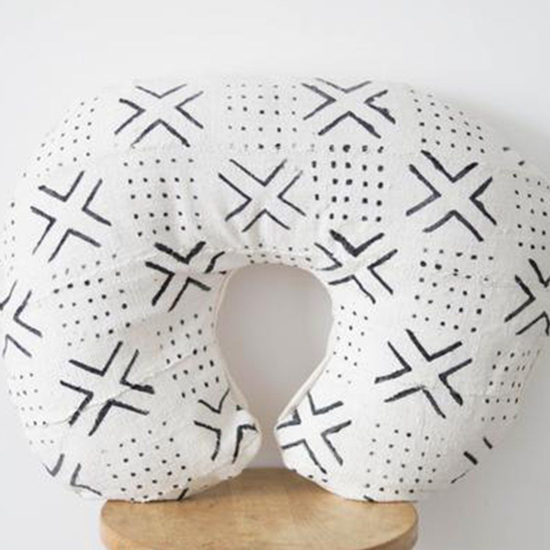 Mud Cloth Nursing Pillow Cover - White + Black Xs + Dots Bold