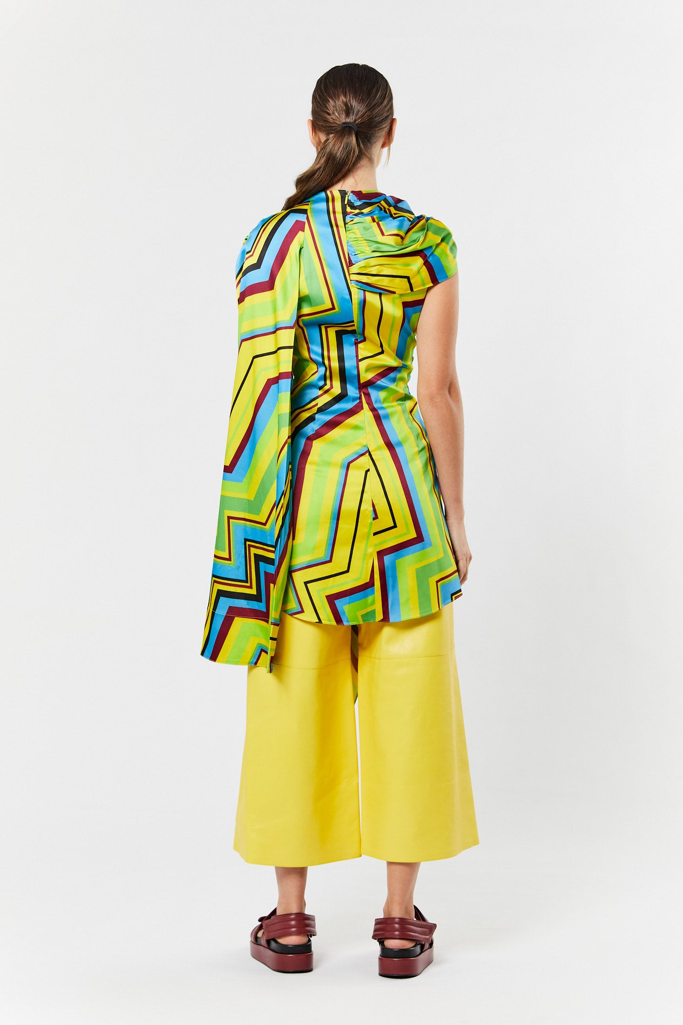 Yellow & Green Asymmetric Draped Top