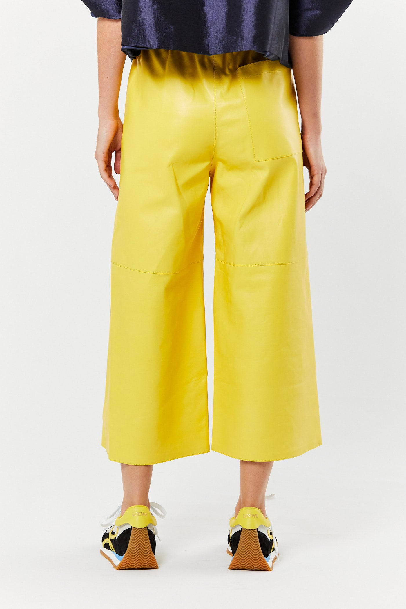 Yellow Cropped Leather Trouser