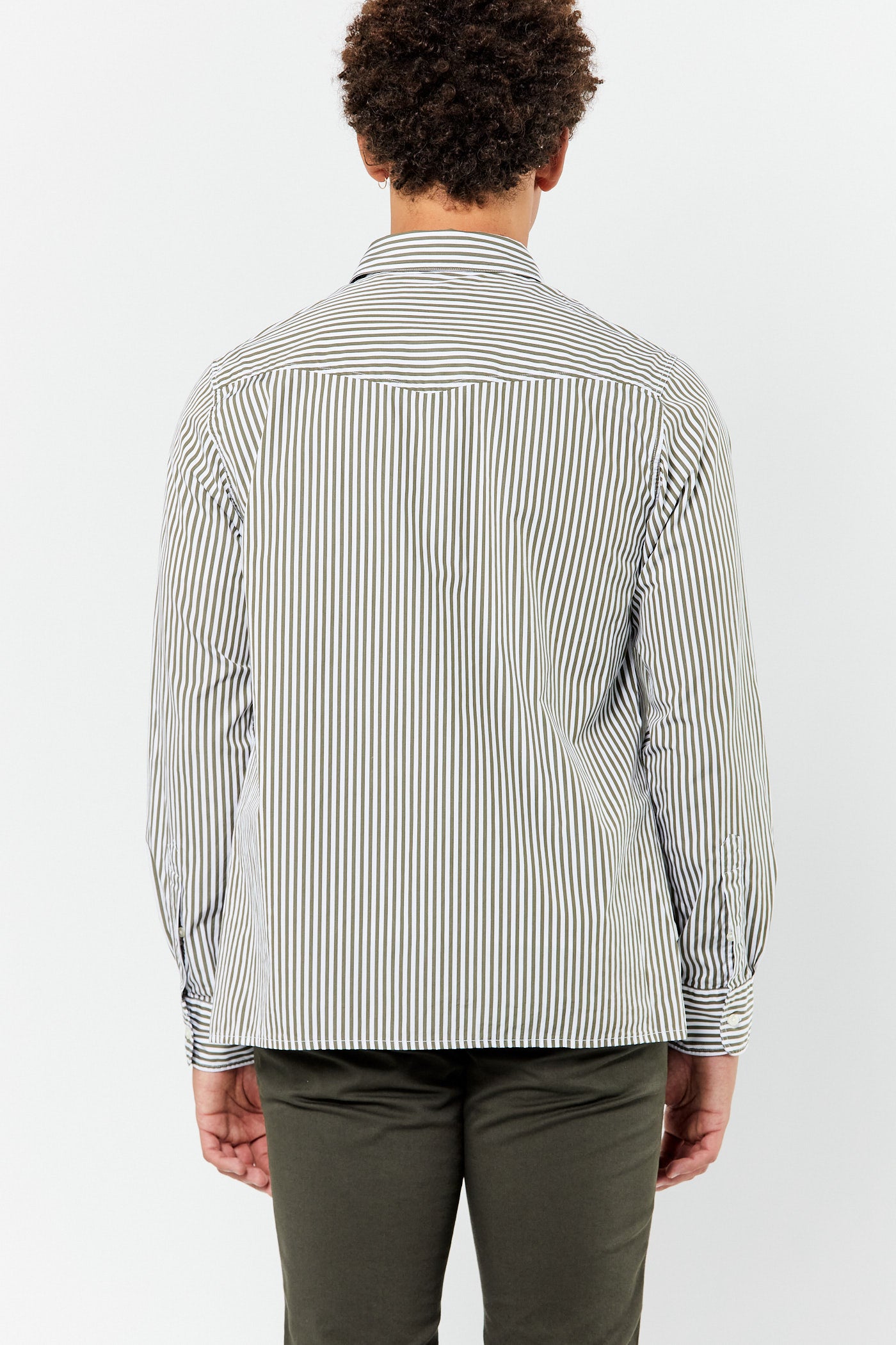 Olive & White Striped Cotton Shirt