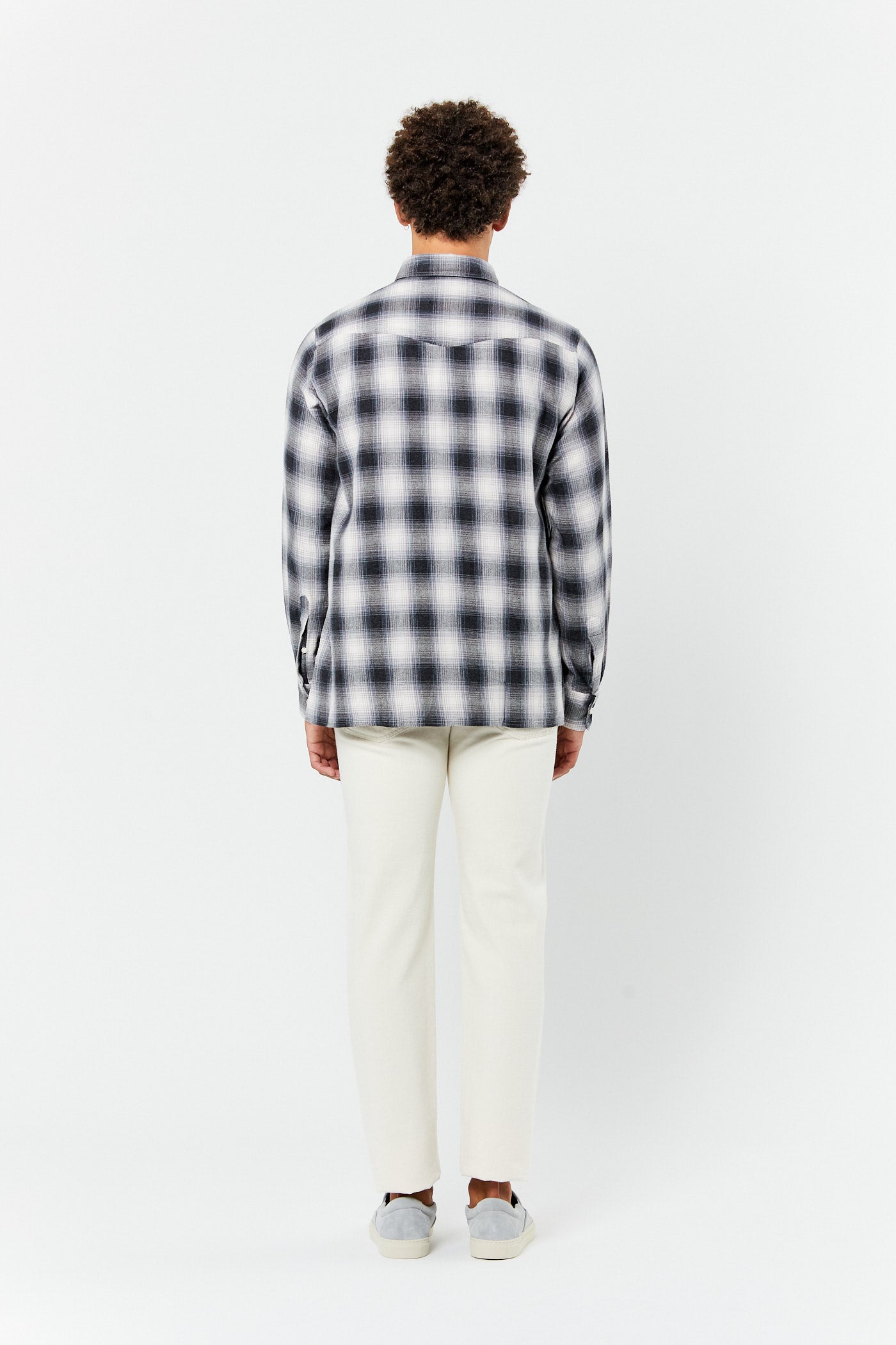 Grey & Blue Checked Brushed Button Down