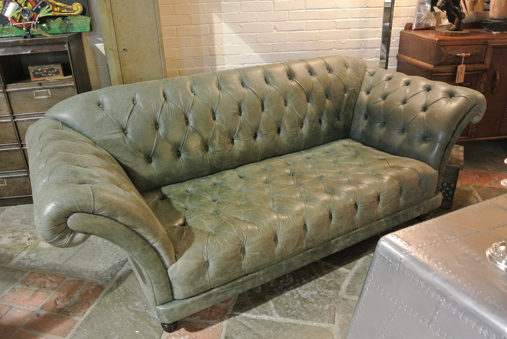 Sage Green Leather Sofa 100