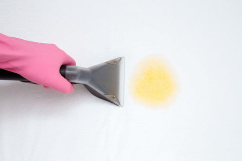 Yellow fresh urine stain from baby, kid, children, adult people or pet. Removing dirt. 