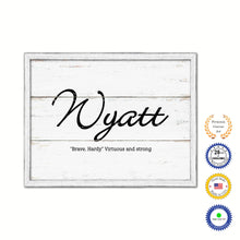 Load image into Gallery viewer, Wyatt Name Plate White Wash Wood Frame Canvas Print Boutique Cottage Decor Shabby Chic
