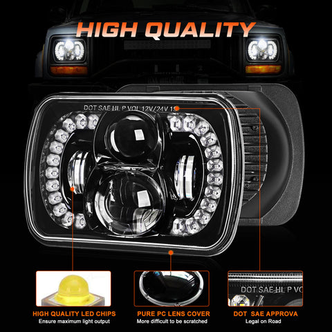 7" Rectangular LED Headlight for Jeep Diamond square headlights