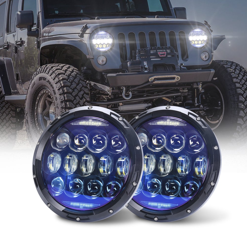 7 Inch 130 W Blue Mirror LED Headlights W/ DRL Turn Signal for Jeep JK –  loyolight