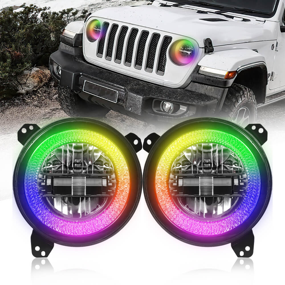 9inch RGB Diamond Headlight - Jeep Wrangler JL Halo LED Headlamp – loyolight