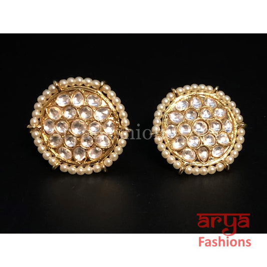 beautiful golden pearl jadau kundan sabyasachi studs earrings aryafashions