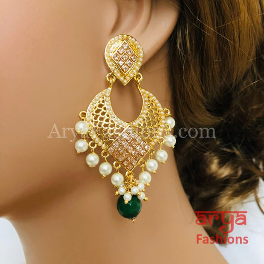 Buy Gold Alloy Kundan Chandbali Earrings Party Wear Online at Best Price |  Cbazaar