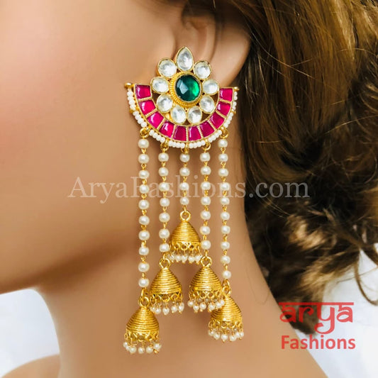 Indo Western Chandbali Earrings, Jadau Jewelry, Seed Pearl Danglers,  Chandelier Earrings, Pakistani Jhumka, Bridal Wear, Kashmiri Earrings -  Etsy Sweden