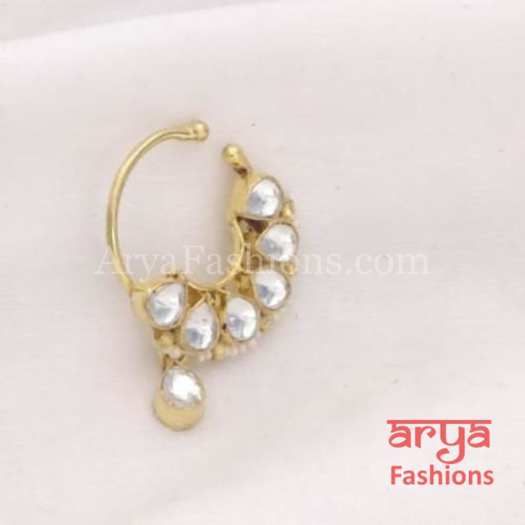 Round Nose Ring/ Kundan CZ non piercing nose ring/Kundan Bridal ...