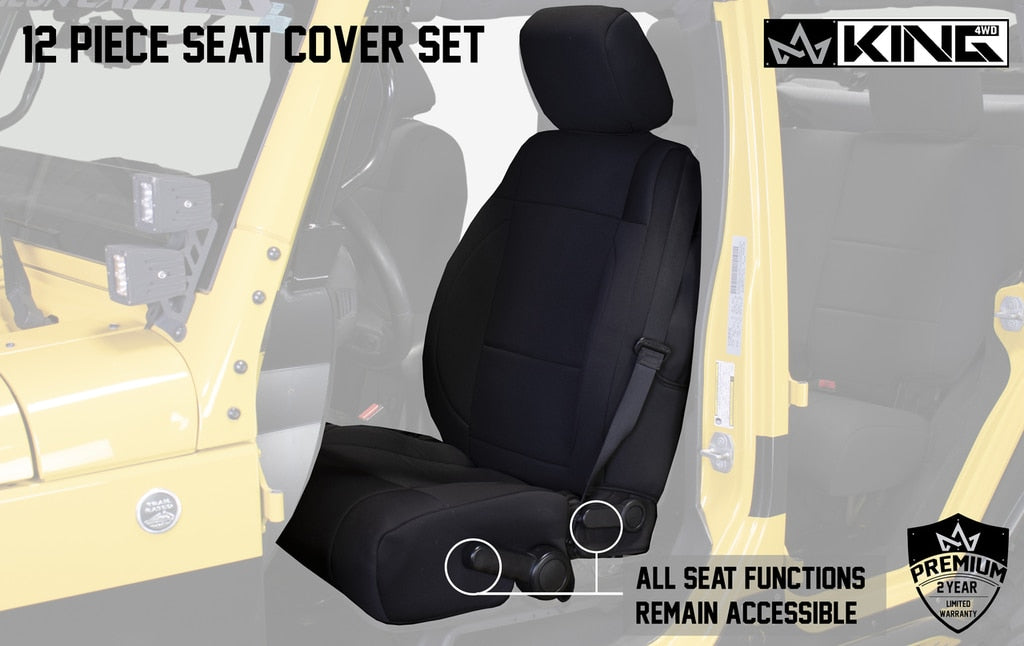 King 4WD Premium Neoprene Seat Covers, Black/Black Jeep Wrangler JK 4 -  Rugged Outlander