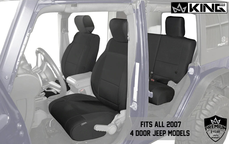 King 4WD Premium Neoprene Seat Covers, Black/Black Jeep Wrangler JK 4 -  Rugged Outlander