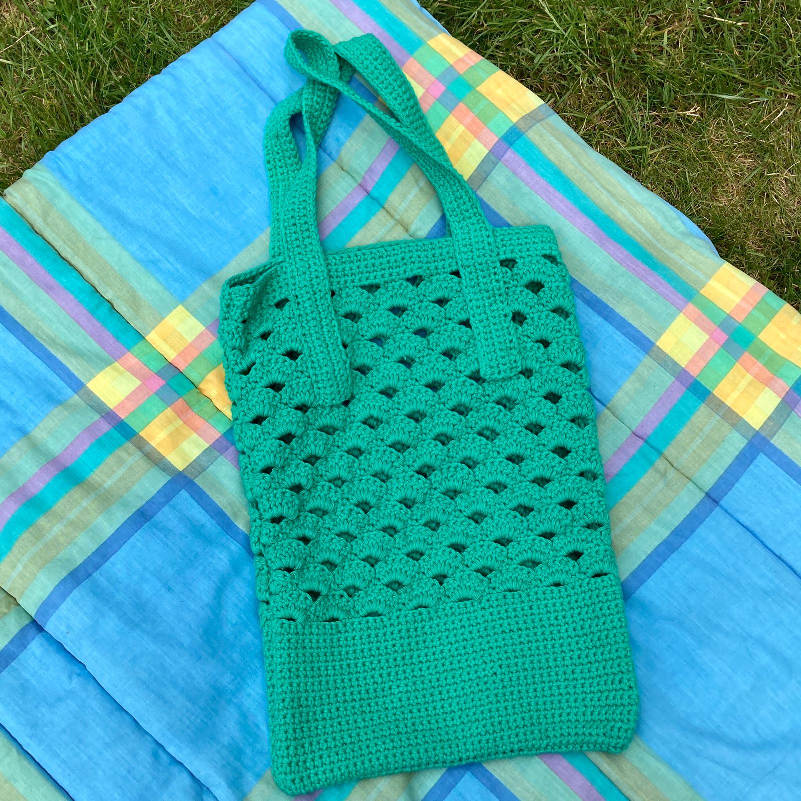 green crochet bag