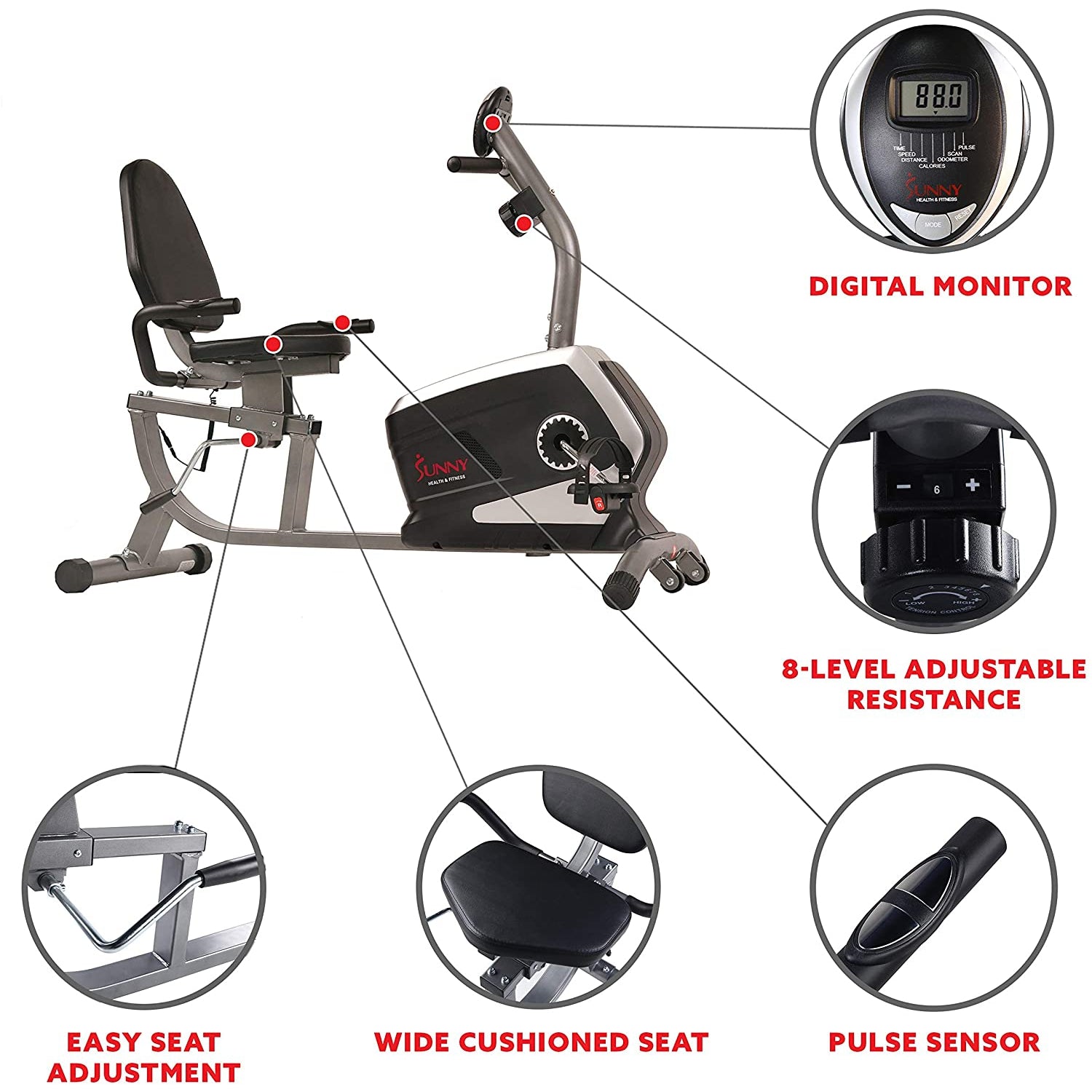 Magnetic Recumbent Exercise Bike, 300 Lb Capacity & Easy Adjustable - Indoor Fitness Direct