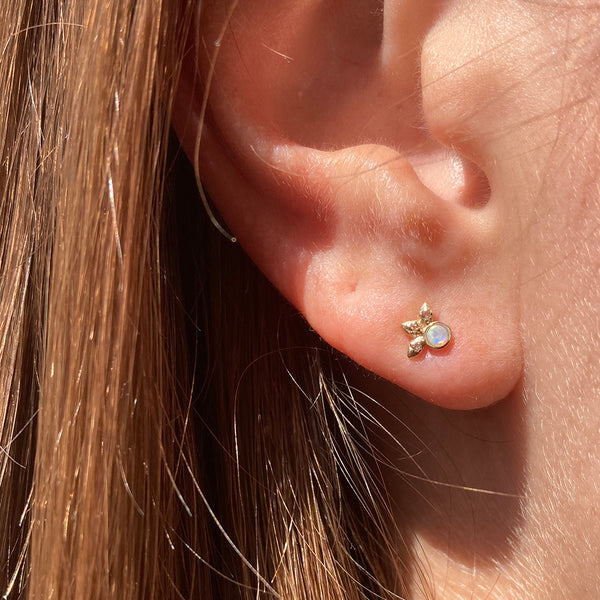Tiny Opal and Diamond Stud Earring