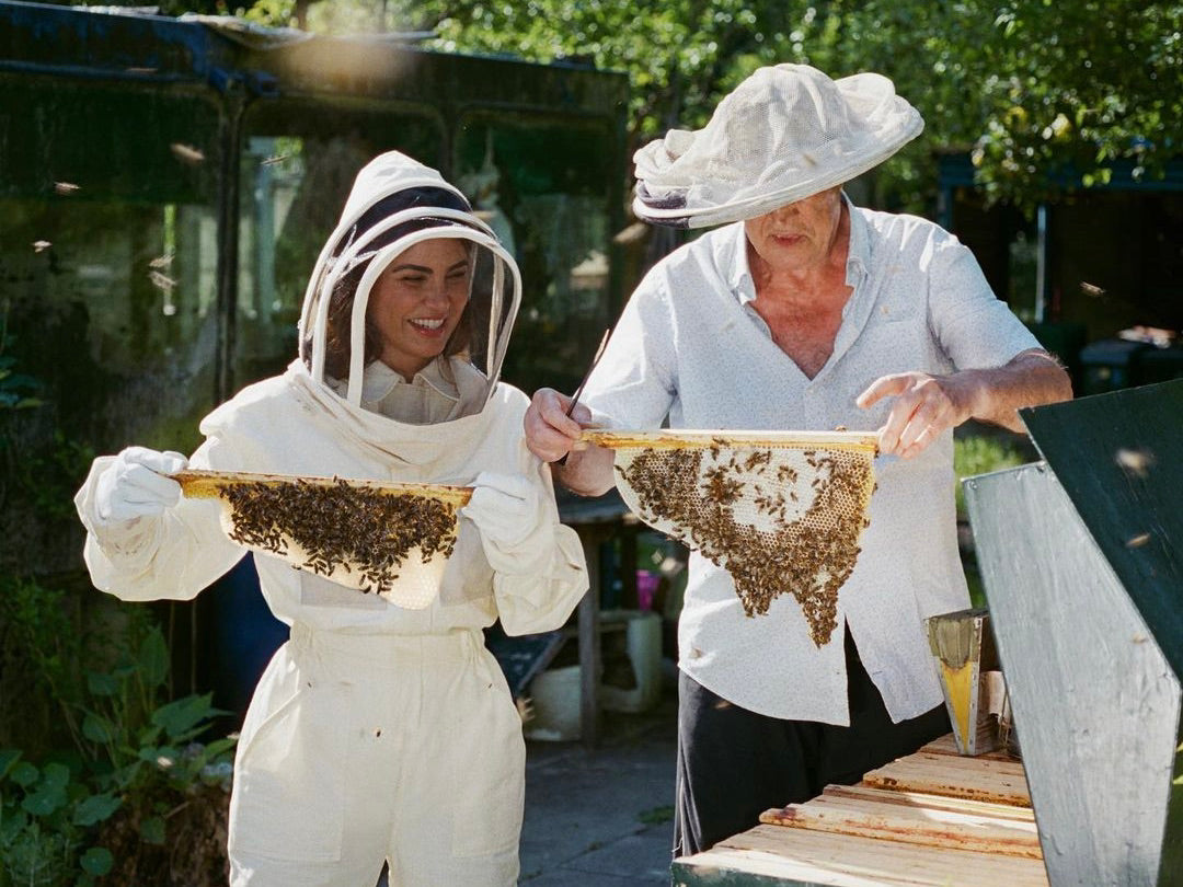 Negin and her dad beekeeping