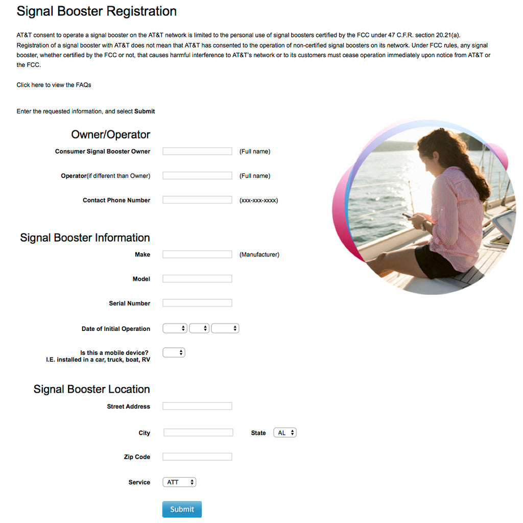 AT&T signal booster registration form