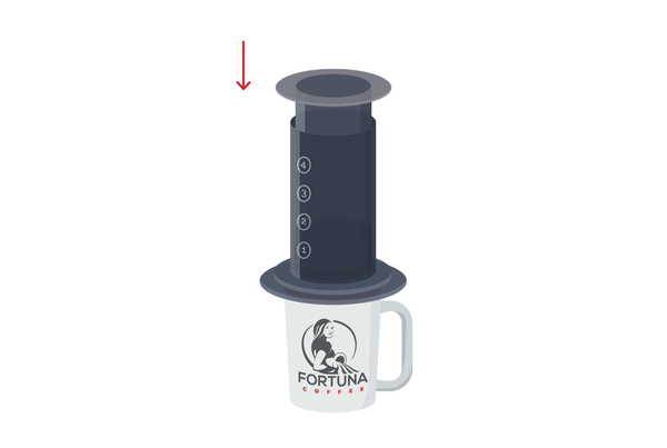 Image indicating to press down on aeropress plunger