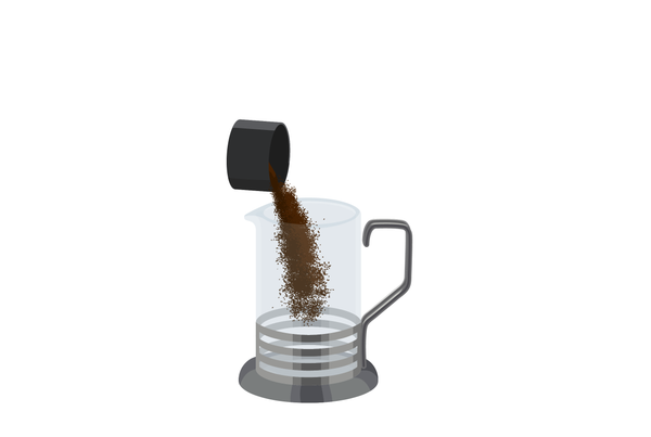 Pouring coffee grounds into a French press