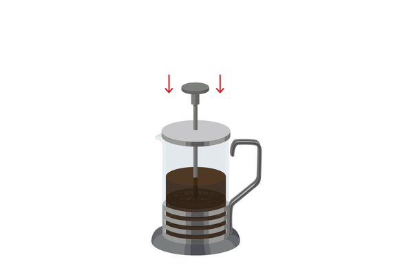 Drawing indicating to push down on plunger in French press