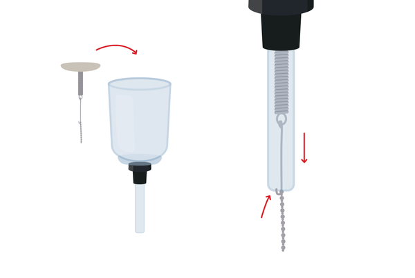 Graphic indicating how to affix the filter onto the brewer