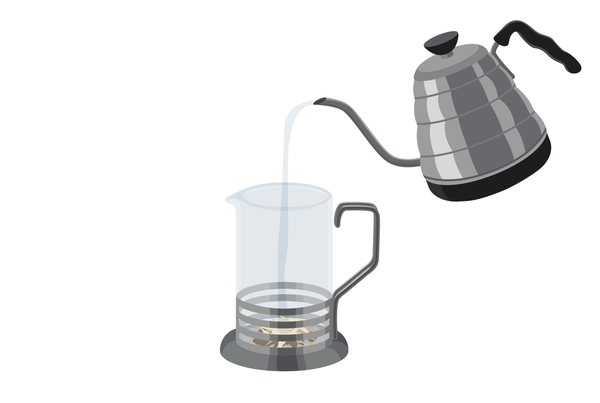 kettle pouring water into a French press