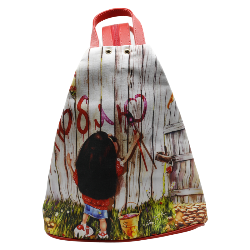 Geanta Dama de Mana/Umar/Rucsac din Piele Ecologica si Material Textil, Model Painting Girl