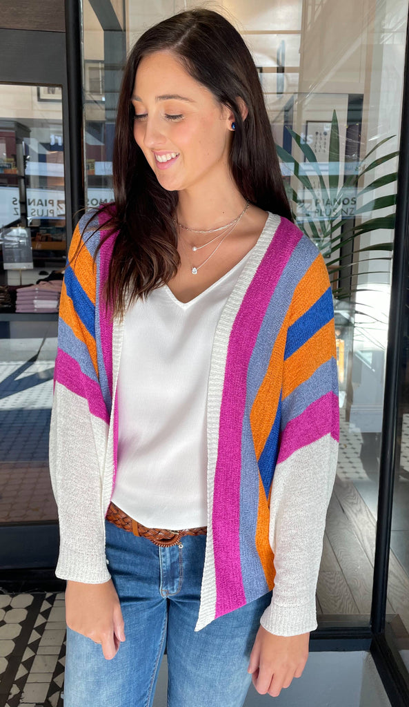 Lara Knit Striped Cardi Magenta The Rock Box Store