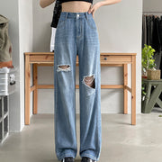 Ripped jeans high waist straight wide leg pants