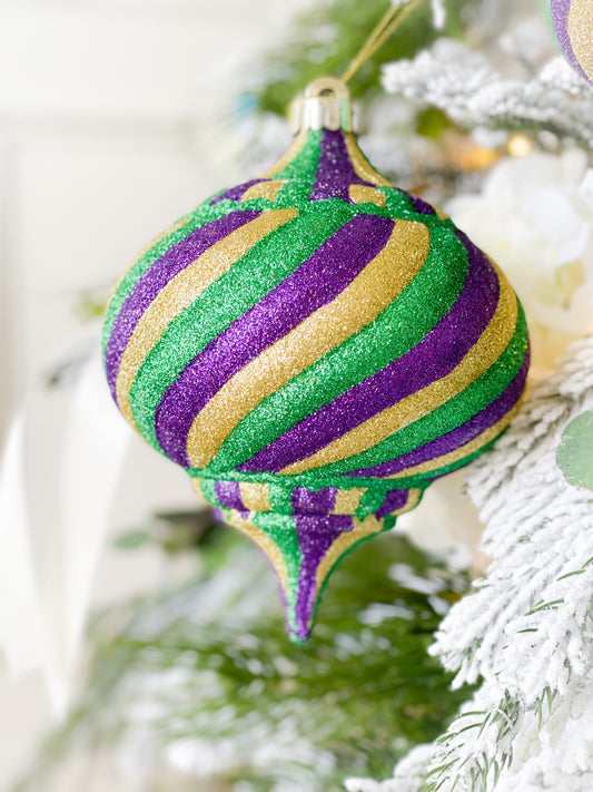 Set Of Two Mardi Gras Diamond Ball Ornaments – Blanc Box