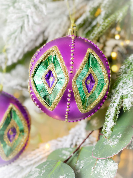 Set Of Two Assorted Mardi Gras Daisy Ornaments