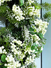 Load image into Gallery viewer, Snowy Cream Berry and Spruce Wreath
