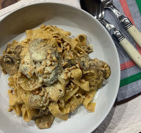 Mushroom stroganoff recipe with fresh pasta