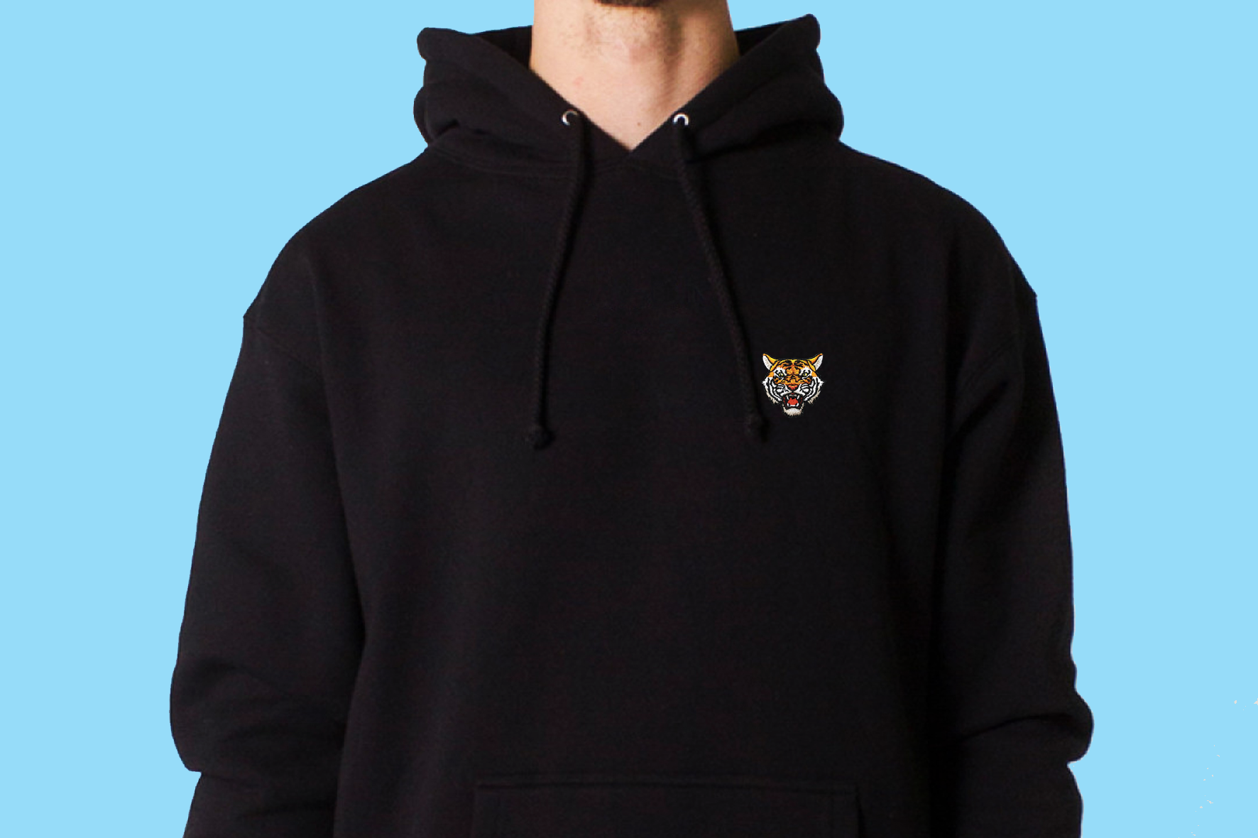 black hoodie with tiger