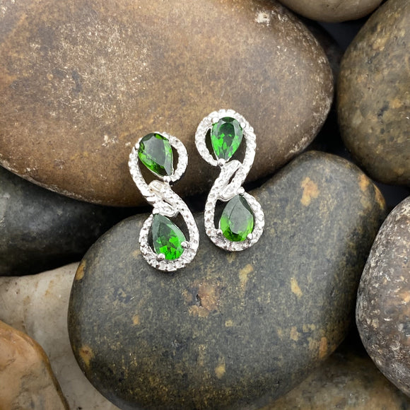 Chrome Diopside and White Topaz earrings set in 925 Sterling Silver