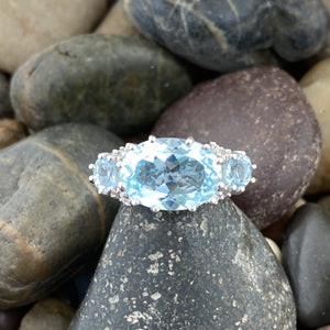 Blue Topaz and White Topaz ring set in 925 Sterling Silver