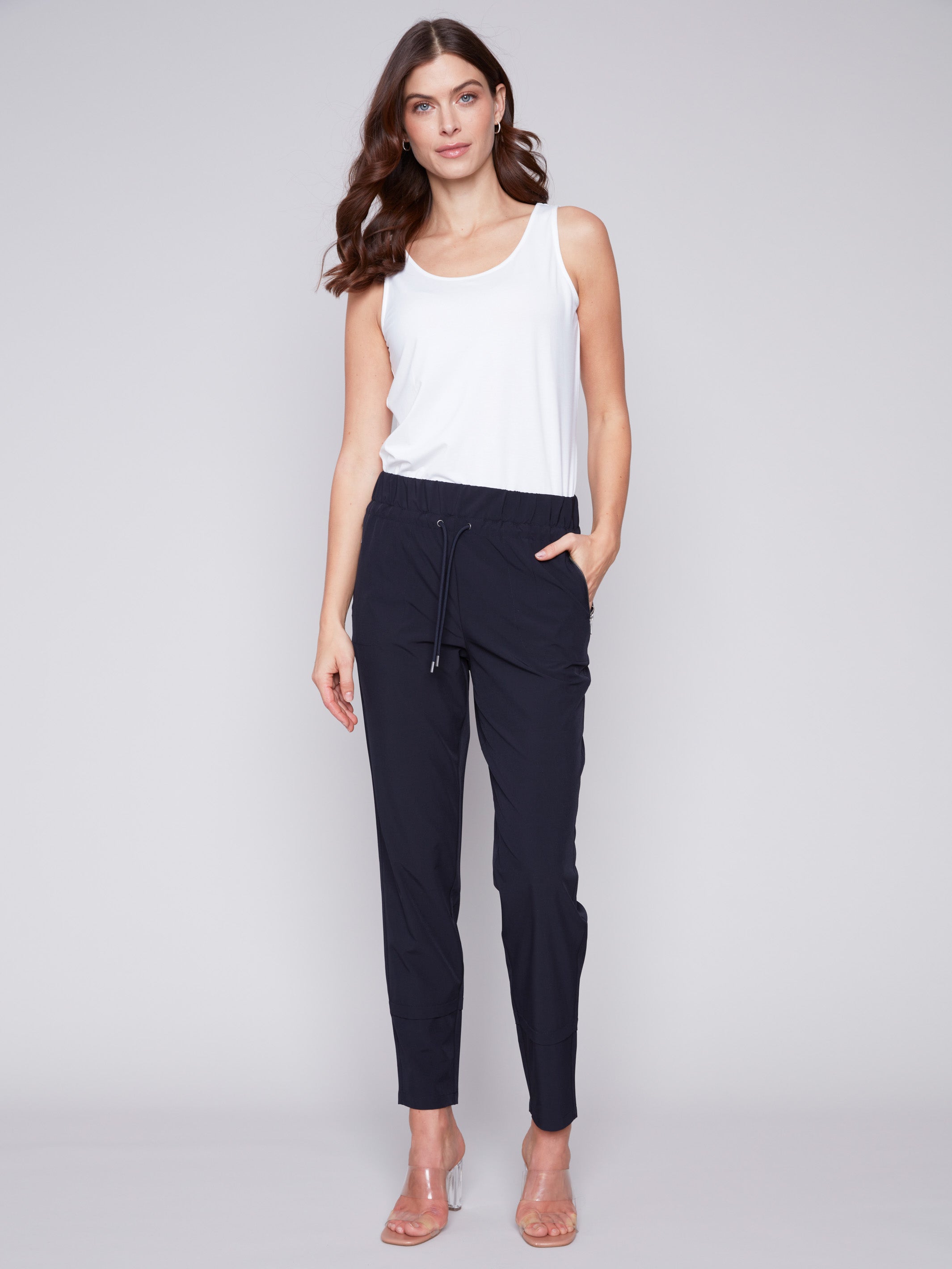 Black Joggers for Women, Tapered Techno Pant